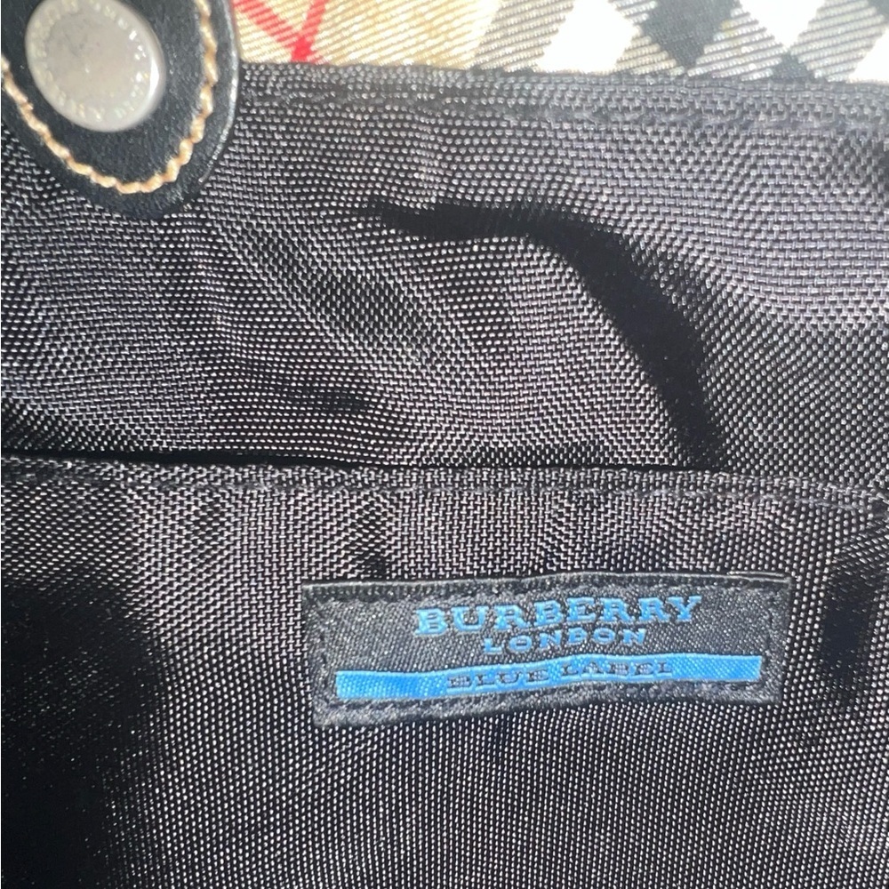 Burberry Blue Label Denim Tote Bag Plaid Lining Leather Trim - Picture 8 of 10